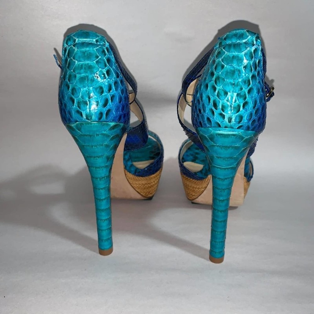 Alexandre Birman Blue Python Leather Platform Hee… - image 7